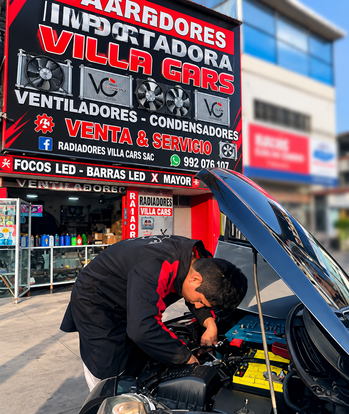 Técnico de Villa Cars trabajando en un radiador
